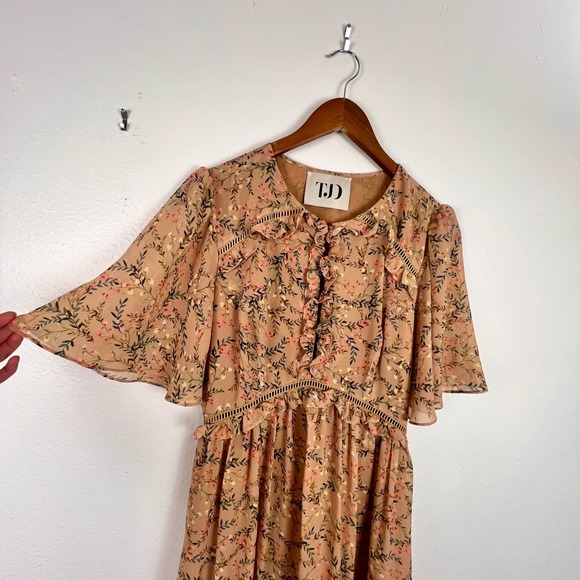 Cottagecore Floral Boho Maxi Dress Small Ruffled Tiered Yellow Fairy Coquette - Picture 6 of 13